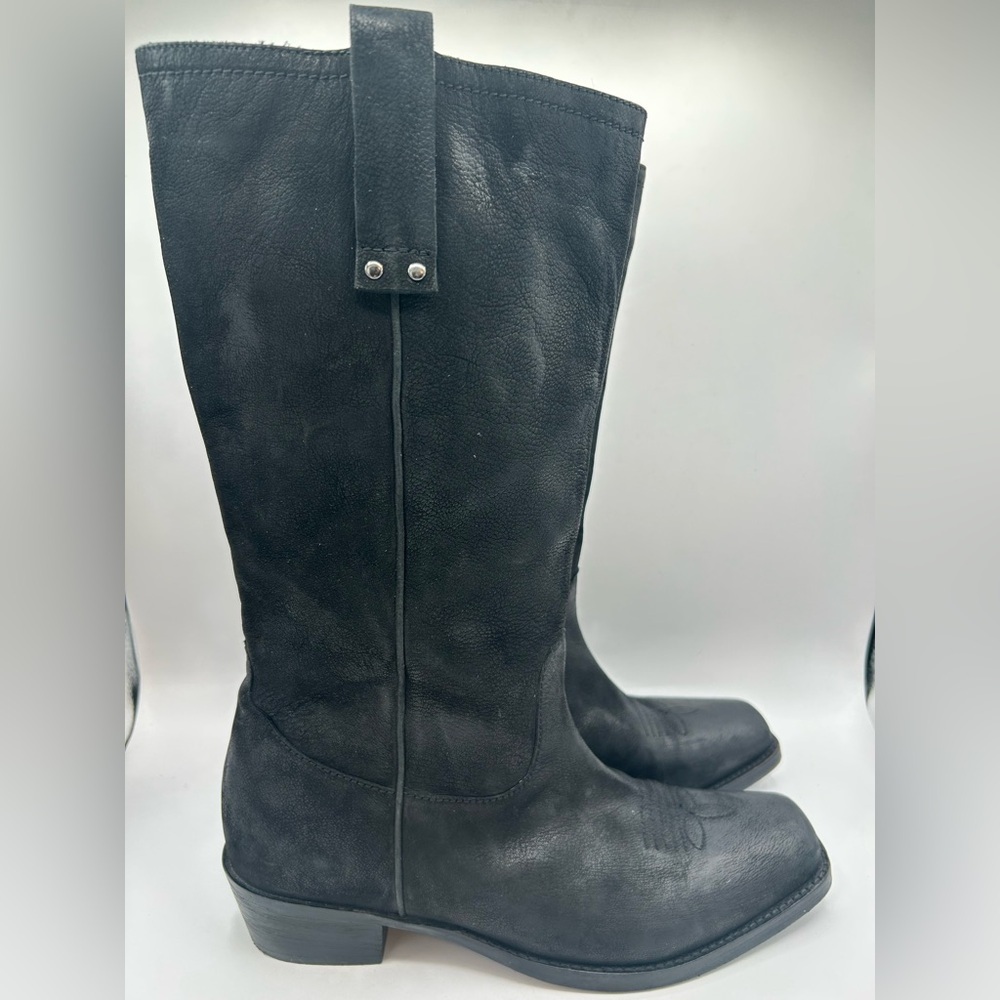 Vintage Foundry Aliza Cowboy Cowgirl campus riding boot black Leather square toe - Picture 4 of 17